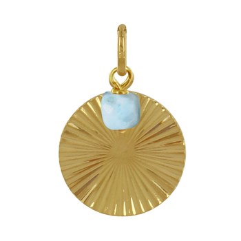 Pendentif Plaqué Or Pastille Striée et Petit Cube de Larimar