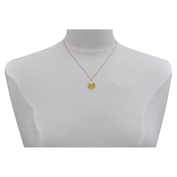 Pendentif Plaqué Or Pastille Striée et Petit Cube de Larimar