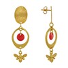 Boucles d'Oreilles Clous Laiton Doré Cercle Pastille Coloré et Abeille - vue V1