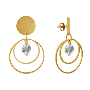 Stud Earrings Matte Brass Brushed Pastille Two Rings and Faceted Pearl