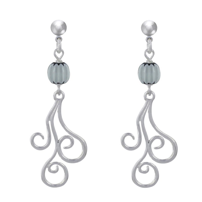 Boucles d'Oreilles Clous Métal Argenté Perles Striées et Arabesques - vue 2