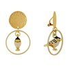 Boucles d'Oreilles Clip Laiton Mat Pastille Brossée Anneau et Oiseau Coloré - vue V1