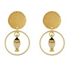 Boucles d'Oreilles Clip Laiton Mat Pastille Brossée Anneau et Oiseau Coloré - vue V2