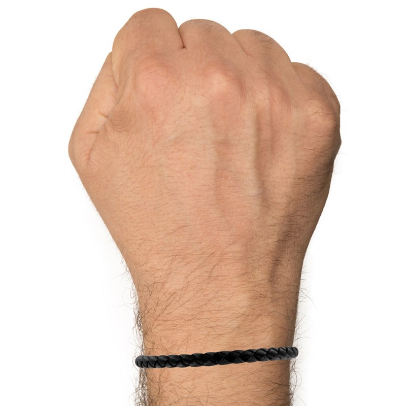 Bracelet Homme Cuir Simple Tréssé Rond 19cm - Noir - vue 2