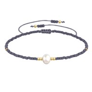 Bracelet Lien Perle d'Eau Douce Blanche et Petites Perles Mates - Gris foncé