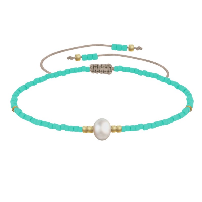 Bracelet Lien Perle d'Eau Douce Blanche et Petites Perles Mates - Vert d'Eau