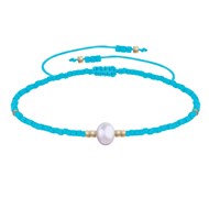 Bracelet Lien Perle d'Eau Douce Blanche et Petites Perles Mates - Turquoise