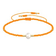 Bracelet Lien Perle d'Eau Douce Blanche et Petites Perles Mates - Orange