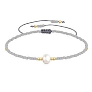 Bracelet Lien Perle d'Eau Douce Blanche et Petites Perles Mates - Gris clair