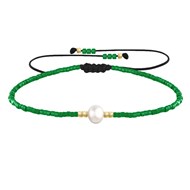 Bracelet Lien Perle d'Eau Douce Blanche et Petites Perles Brillantes - Vert Foncé