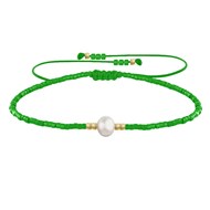 Bracelet Lien Perle d'Eau Douce Blanche et Petites Perles Brillantes - Vert