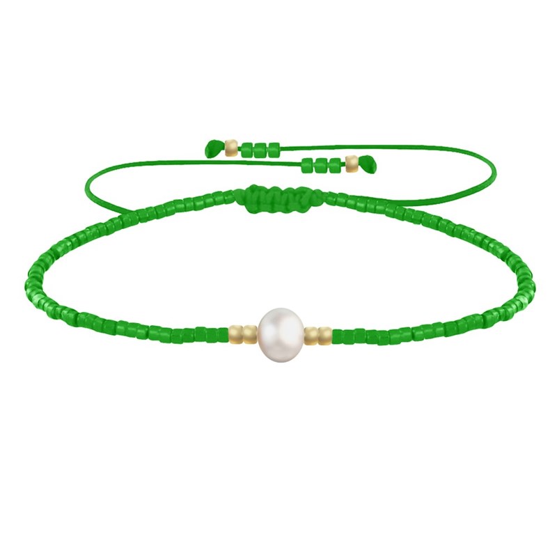 Bracelet Lien Perle d'Eau Douce Blanche et Petites Perles Brillantes - Vert