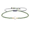 Bracelet Lien Perle d'Eau Douce Blanche et Petites Perles Brillantes - Vert kaki - vue V1