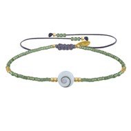 Bracelet Lien Oeil de Sainte Lucie et Petites Perles Brillantes - Vert kaki