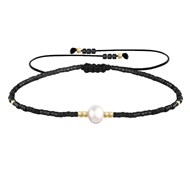 Bracelet Lien Perle d'Eau Douce Blanche et Petites Perles Brillantes - Noir