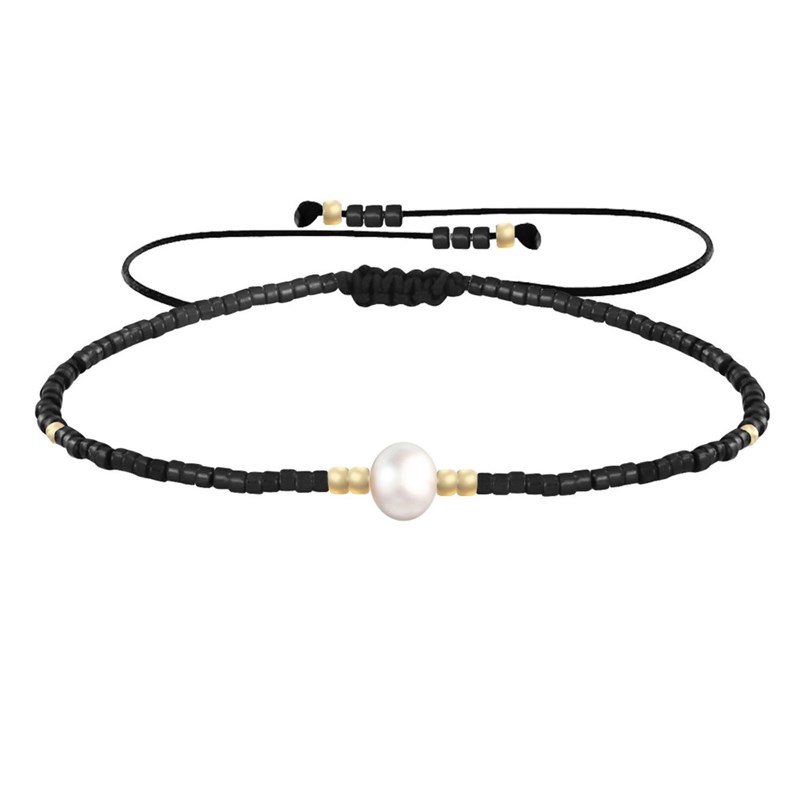 Bracelet Lien Perle d'Eau Douce Blanche et Petites Perles Brillantes - Noir