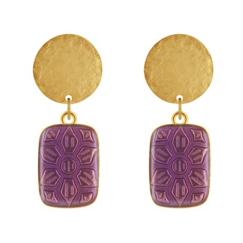 Stud Earrings Matte Brass Brushed Pastille and Rectangle Resin Flower