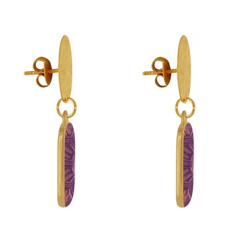 Stud Earrings Matte Brass Brushed Pastille and Rectangle Resin Flower