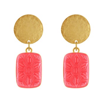 Stud Earrings Matte Brass Brushed Pastille and Rectangle Resin Flower