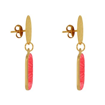 Stud Earrings Matte Brass Brushed Pastille and Rectangle Resin Flower