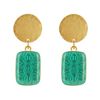 Stud Earrings Matte Brass Brushed Pastille and Rectangle Resin Flower