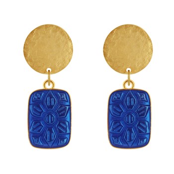 Stud Earrings Matte Brass Brushed Pastille and Rectangle Resin Flower