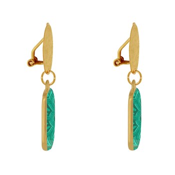 Earrings Clip Matte Brass Brushed Pastille and Rectangle Resin Flower