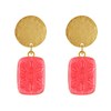 Boucles d'Oreilles Clip Laiton Mat Pastille Brossée et Rectangle Fleur en Résine - vue V2