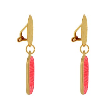 Earrings Clip Matte Brass Brushed Pastille and Rectangle Resin Flower