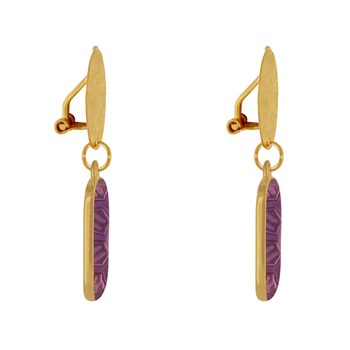 Earrings Clip Matte Brass Brushed Pastille and Rectangle Resin Flower