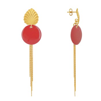 Earrings Studs Brass Leaf Enameled Pastille and Hanging Wires