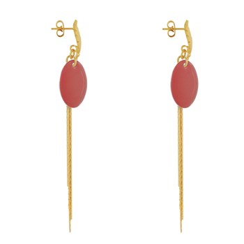 Earrings Studs Brass Leaf Enameled Pastille and Hanging Wires
