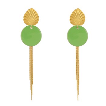 Earrings Studs Brass Leaf Enameled Pastille and Hanging Wires