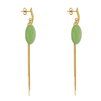 Earrings Studs Brass Leaf Enameled Pastille and Hanging Wires
