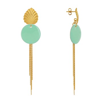 Earrings Studs Brass Leaf Enameled Pastille and Hanging Wires