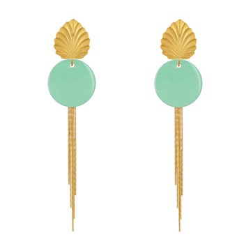Earrings Studs Brass Leaf Enameled Pastille and Hanging Wires