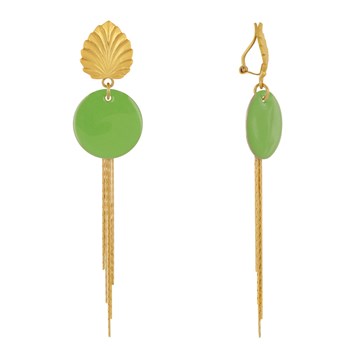 Earrings Clip Brass Leaf Enameled Pastille and Pendant Wires
