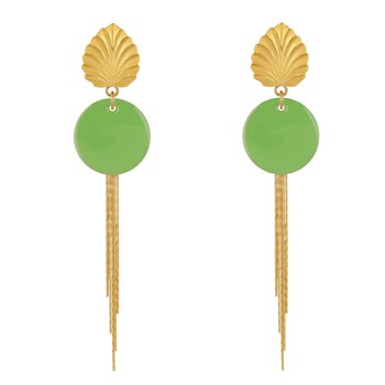 Earrings Clip Brass Leaf Enameled Pastille and Pendant Wires
