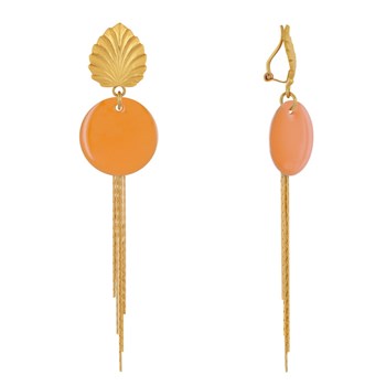 Earrings Clip Brass Leaf Enameled Pastille and Pendant Wires