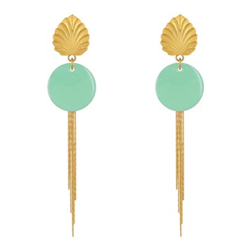 Earrings Clip Brass Leaf Enameled Pastille and Pendant Wires