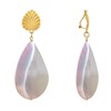 Boucles d'Oreilles Clip Laiton Feuille et Grande Goutte de Nacre - vue V1