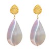 Boucles d'Oreilles Clip Laiton Feuille et Grande Goutte de Nacre - vue V2