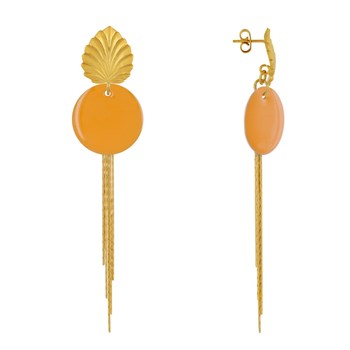 Earrings Studs Brass Leaf Enameled Pastille and Hanging Wires