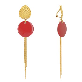Earrings Clip Brass Leaf Enameled Pastille and Pendant Wires