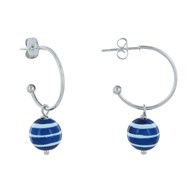 Boucles d'Oreilles Demi Créoles Métal Perles en Bois Marinière Bleu