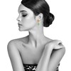 Boucles d'Oreilles Clous Métal Doré Fleur Goutte Émaillée et Perle Facettée - vue V4