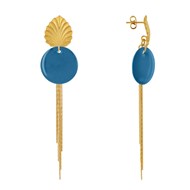 Boucles d'Oreilles Clous Laiton Feuille Pastille Émaillée et Fils Pendants