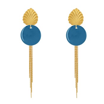 Earrings Studs Brass Leaf Enameled Pastille and Hanging Wires