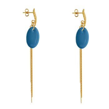 Earrings Studs Brass Leaf Enameled Pastille and Hanging Wires