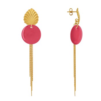 Earrings Studs Brass Leaf Enameled Pastille and Hanging Wires